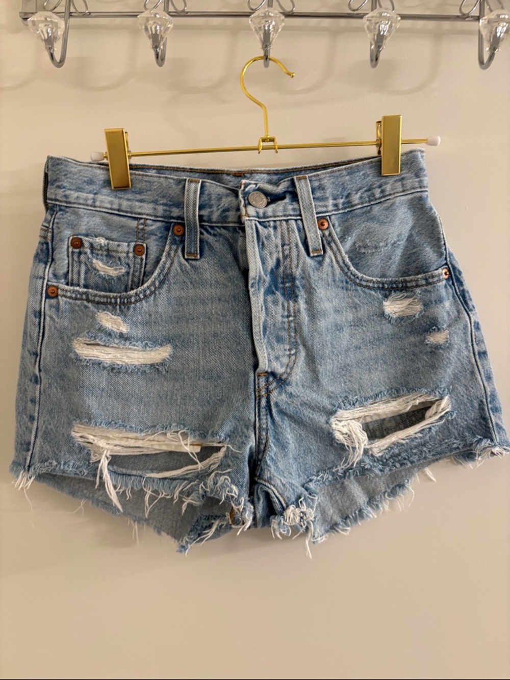 Levi's Light Blue Distressed 501 High-Rise Denim Shorts